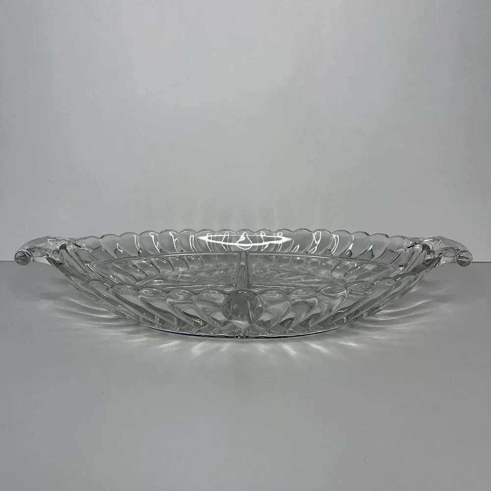 Fostoria Colony‎ 3-Part Divided Relish Dish Clear Glass Swirl Elegant